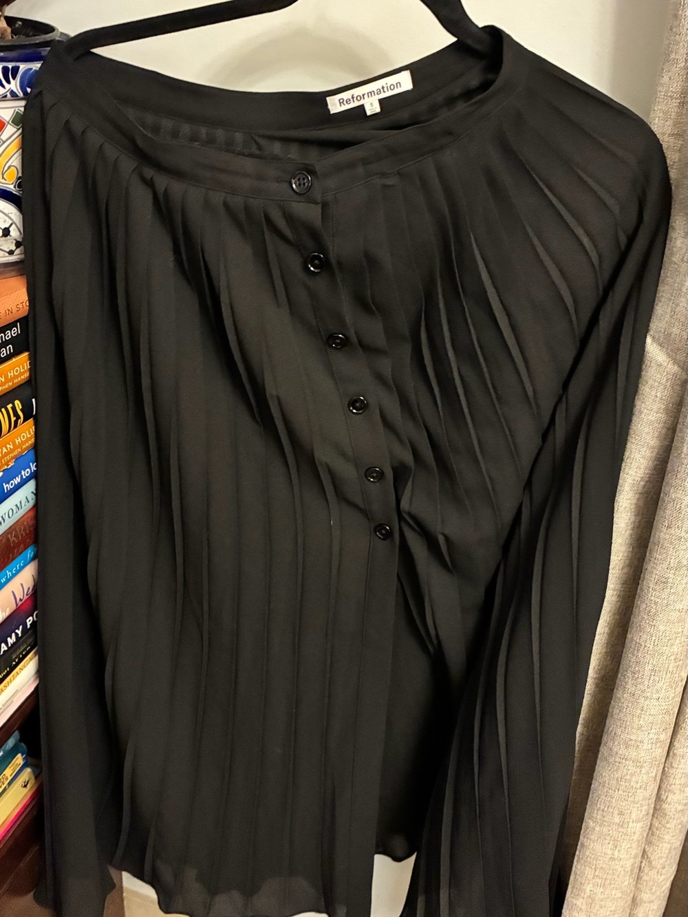 Reformation Black Button-Front Pleated Skirt